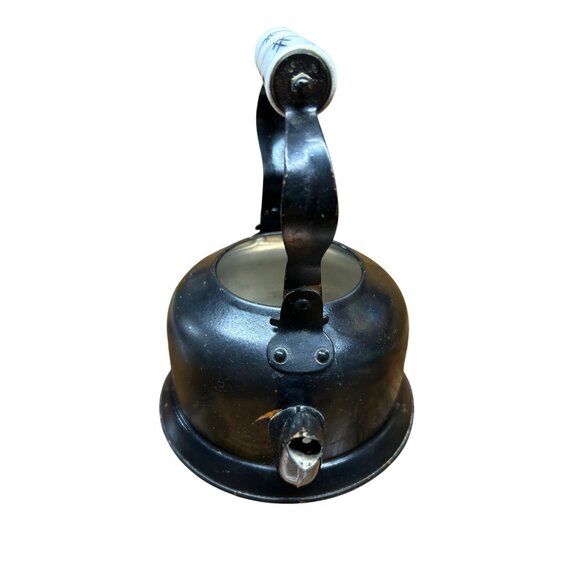 Vintage Black Metal Teapot With Ceramic Handle & Spout - Picture 2 of 9